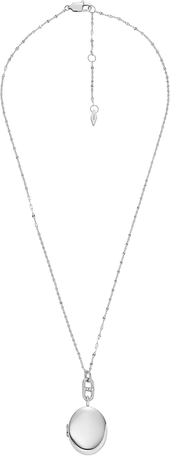 imageFossil Womens Plated Stainless Steel Engravable Personalized Gift Pendant Chain Necklace for WomenSilver Locket