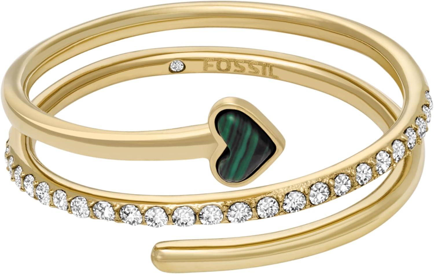 imageFossil Womens Plated Stainless Steel RingGoldGreen Heart