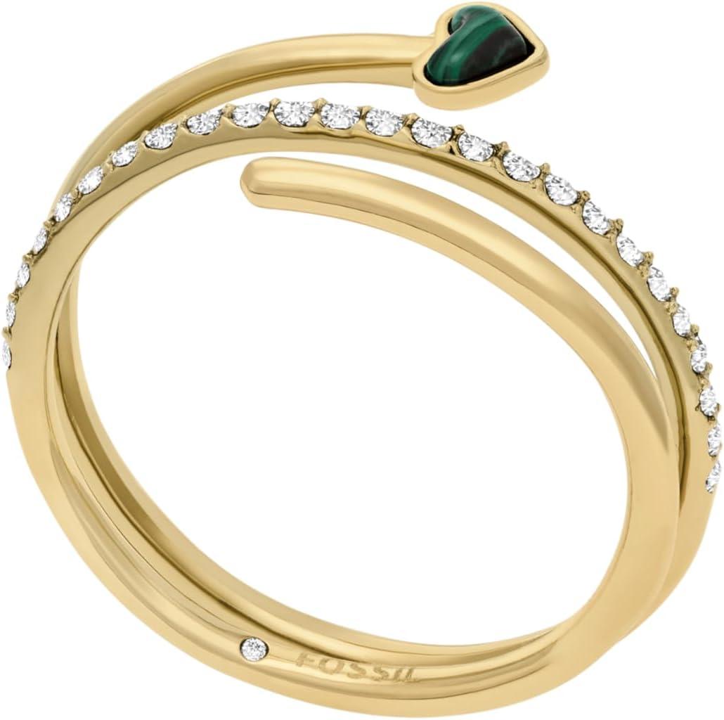 imageFossil Womens Plated Stainless Steel RingGoldGreen Heart