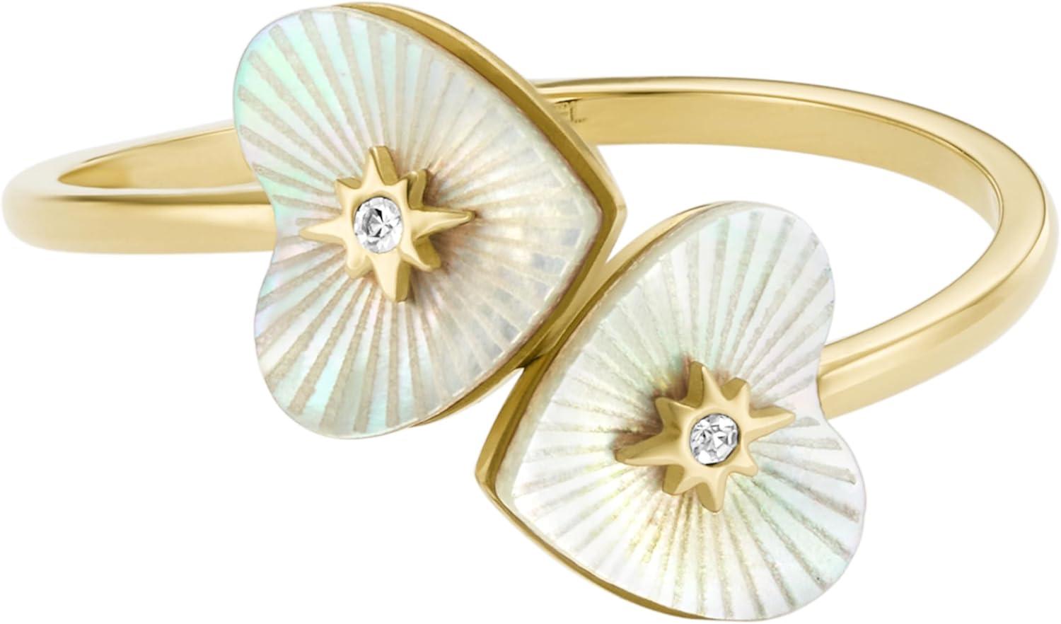 imageFossil Womens Plated Stainless Steel RingGoldMOP Double Heart