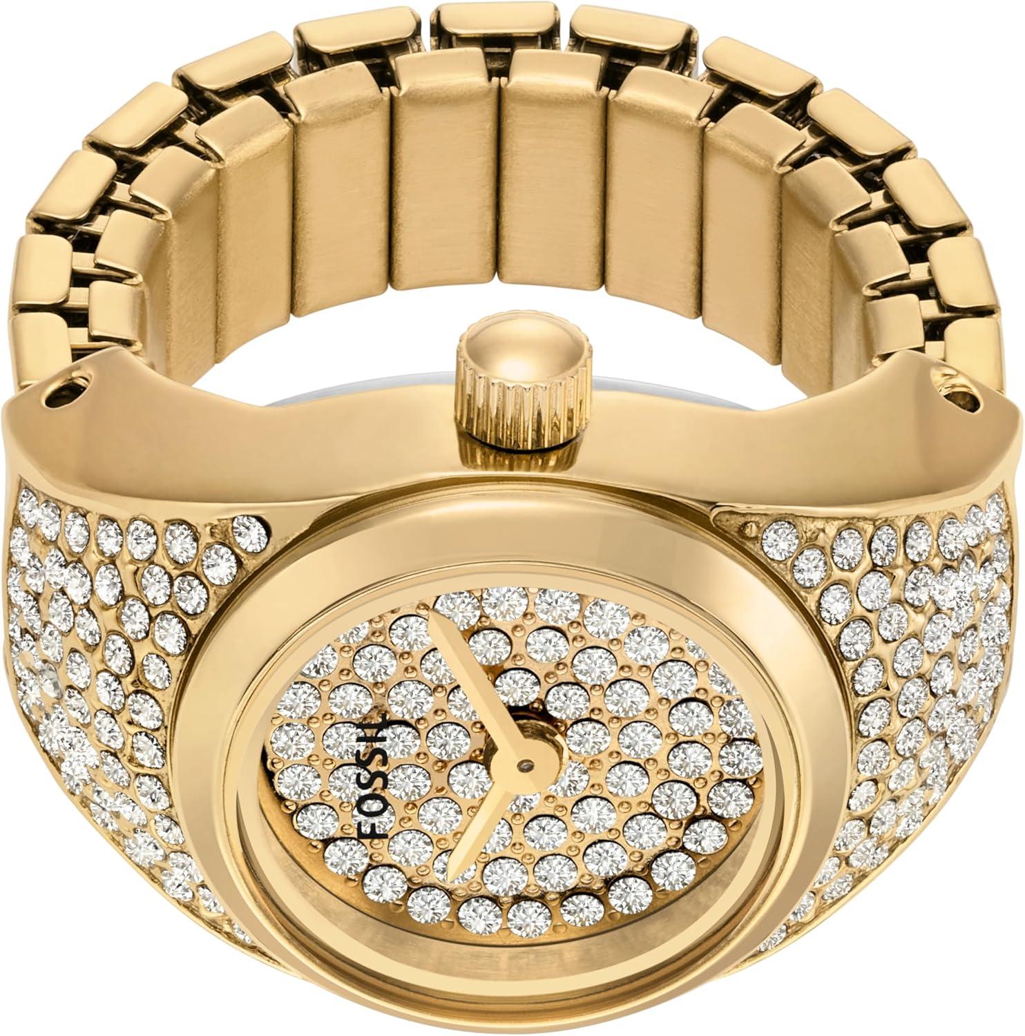 imageFossil Womens Quartz Stainless Steel TwoHand Watch RingGold AllOver Glitz