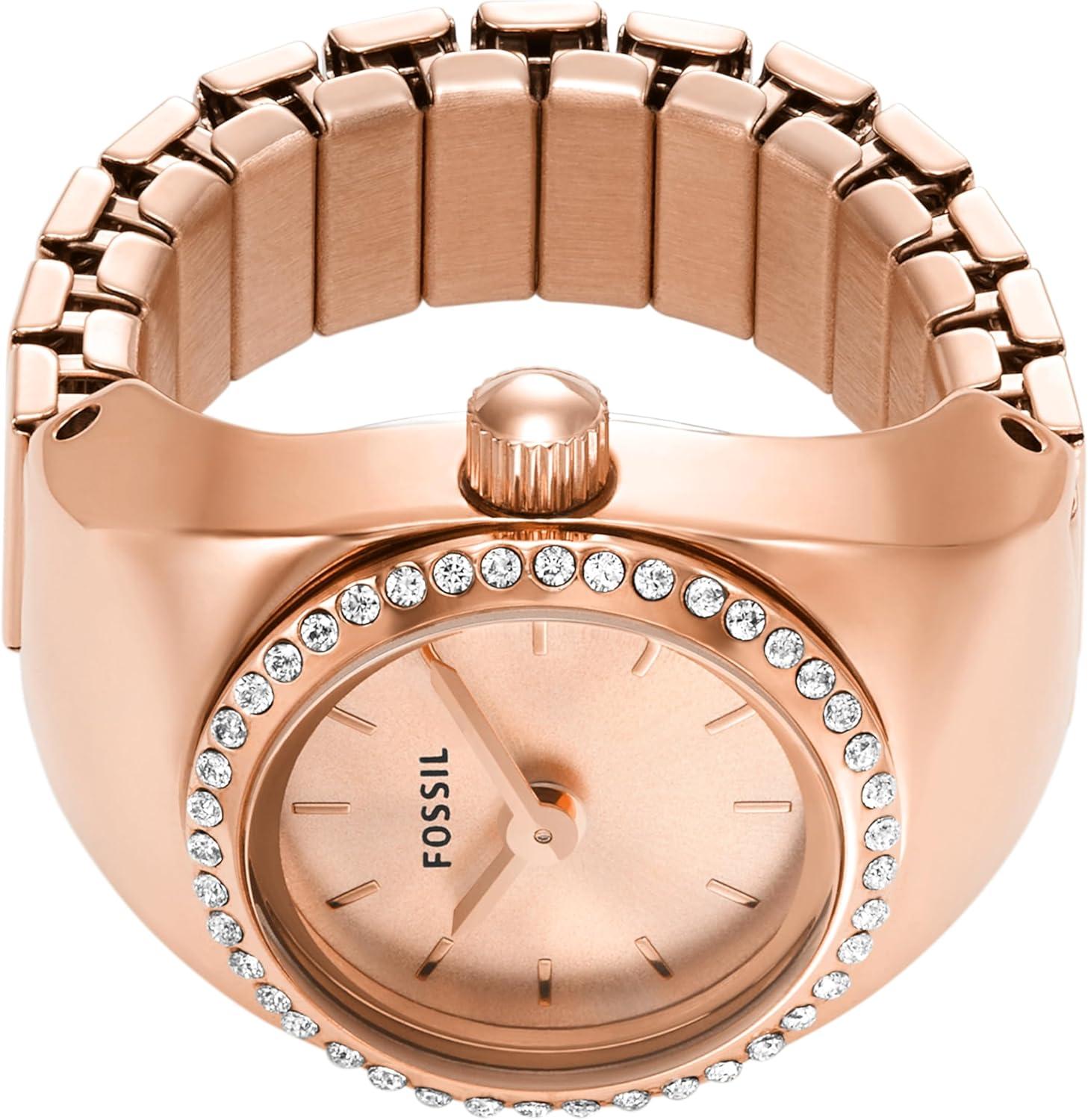 imageFossil Womens Quartz Stainless Steel TwoHand Watch RingRose Gold Glitz