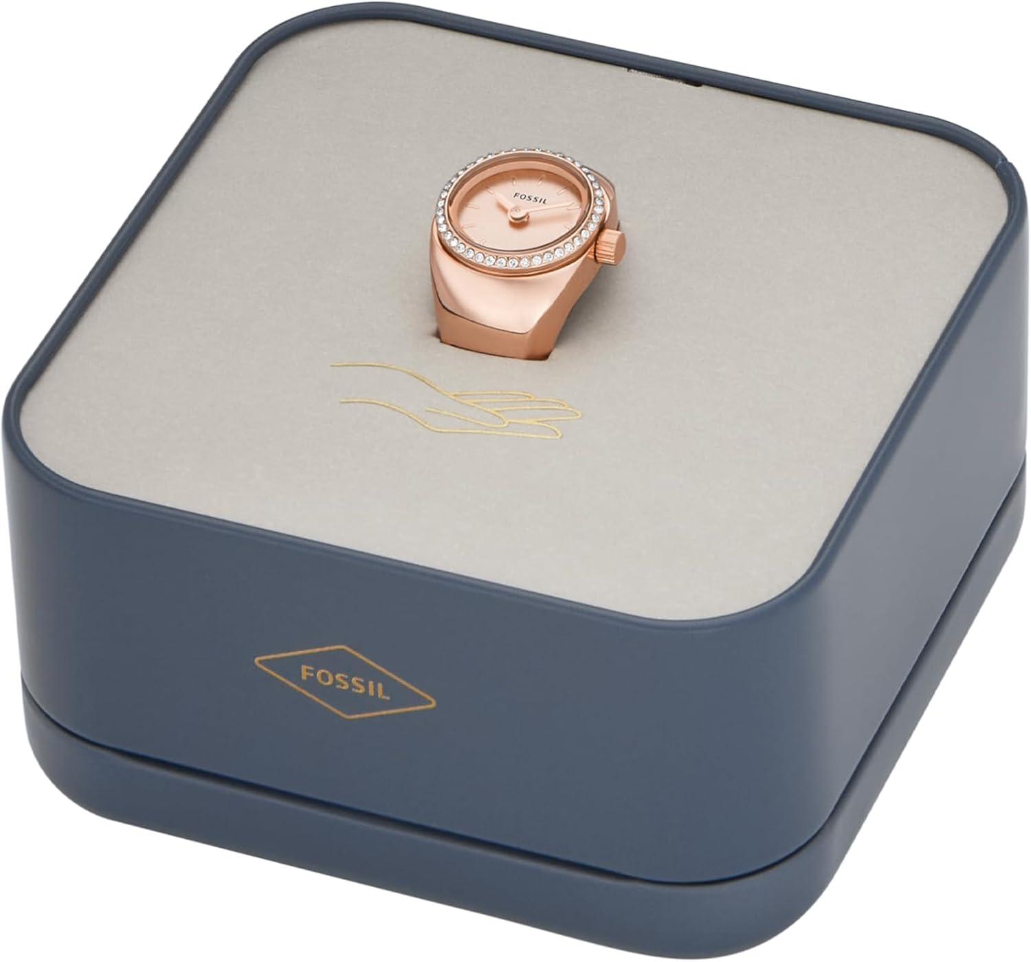 imageFossil Womens Quartz Stainless Steel TwoHand Watch RingRose Gold Glitz