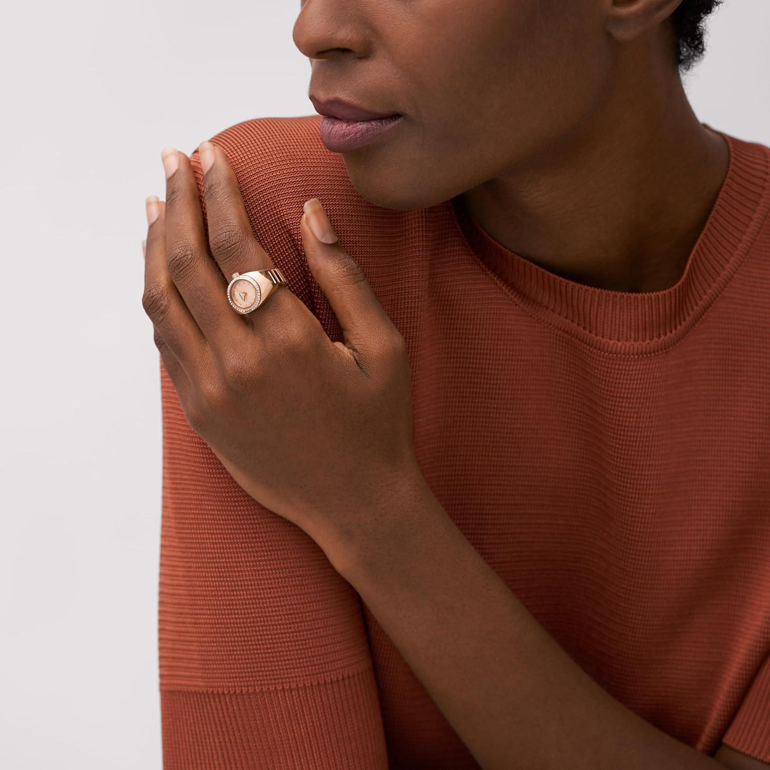 imageFossil Womens Quartz Stainless Steel TwoHand Watch RingRose Gold Glitz