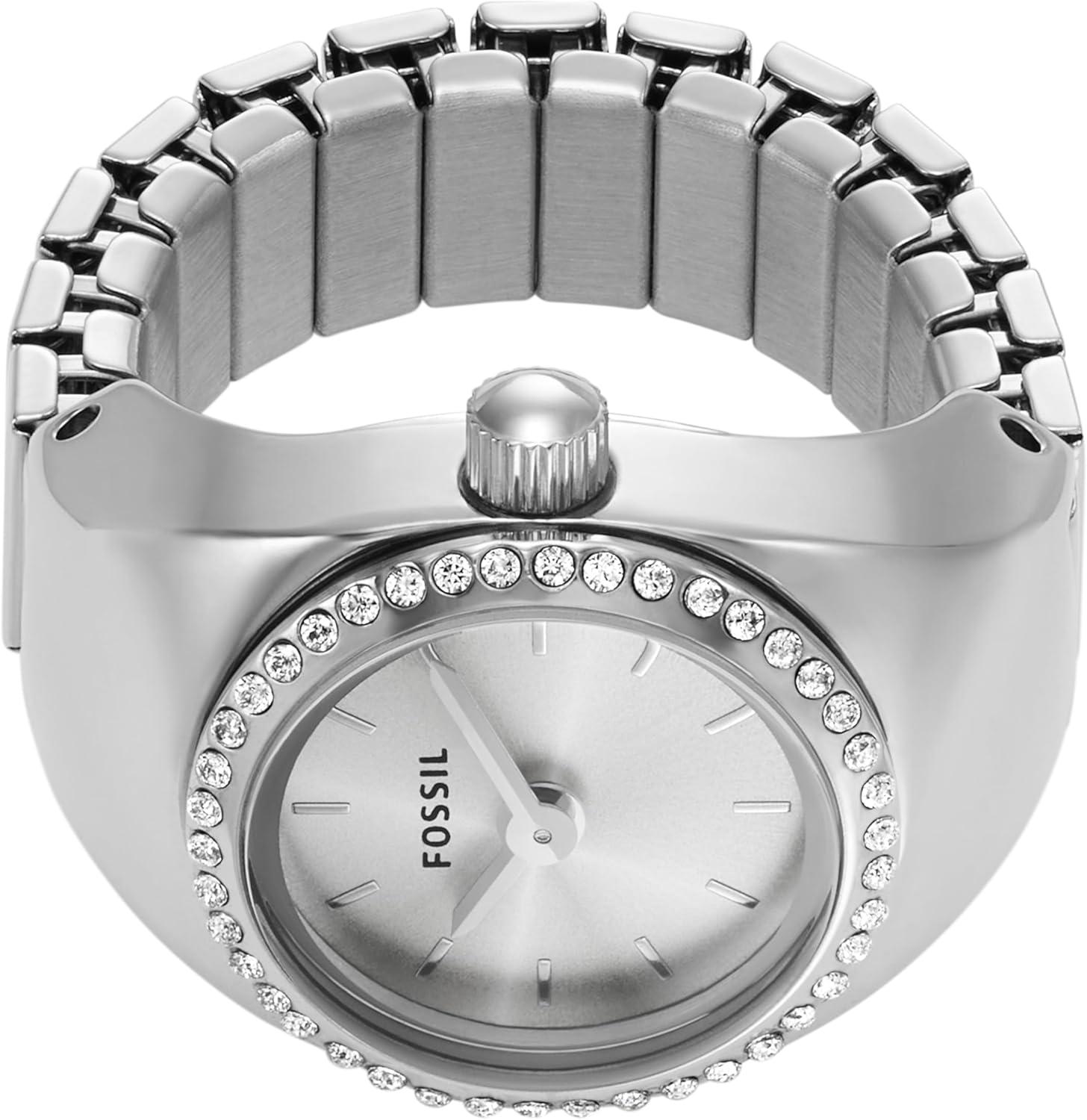 imageFossil Womens Quartz Stainless Steel TwoHand Watch RingSilver Glitz