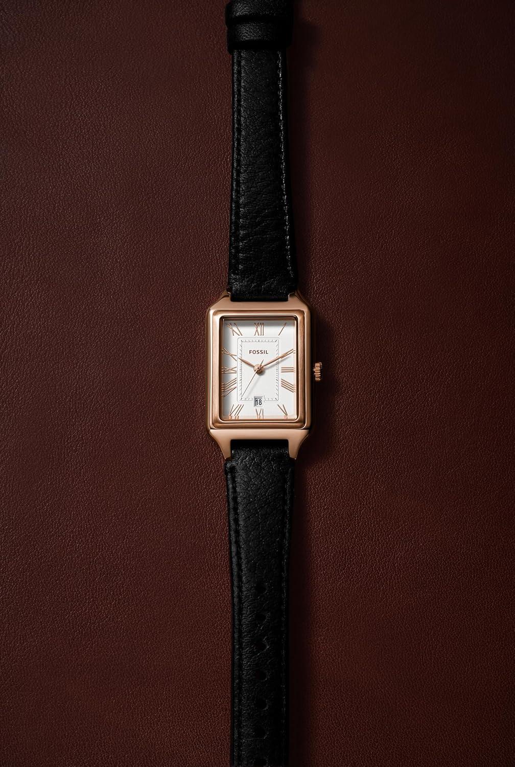 imageFossil Womens Raquel Quartz Stainless Steel ThreeHand WatchBlack LeatherRose Gold