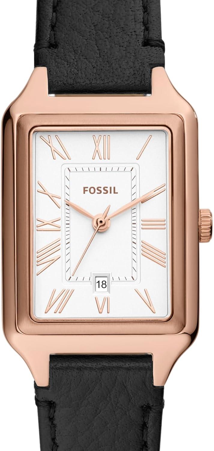 imageFossil Womens Raquel Quartz Stainless Steel ThreeHand WatchBlack LeatherRose Gold