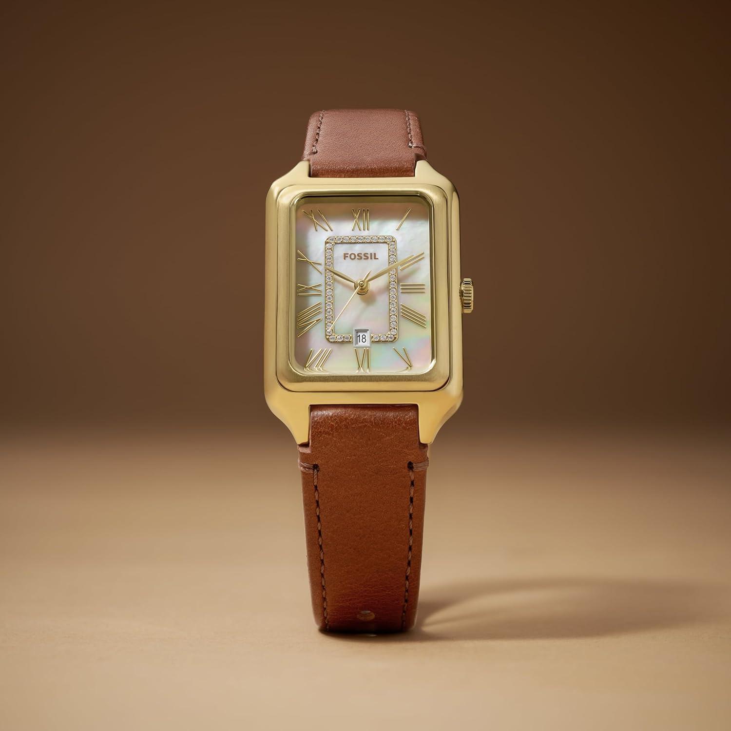 imageFossil Womens Raquel Quartz Stainless Steel ThreeHand WatchBrown LeatherGold