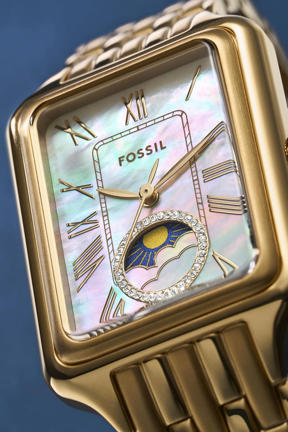 imageFossil Womens Raquel Quartz Stainless Steel ThreeHand WatchGold Moonphase