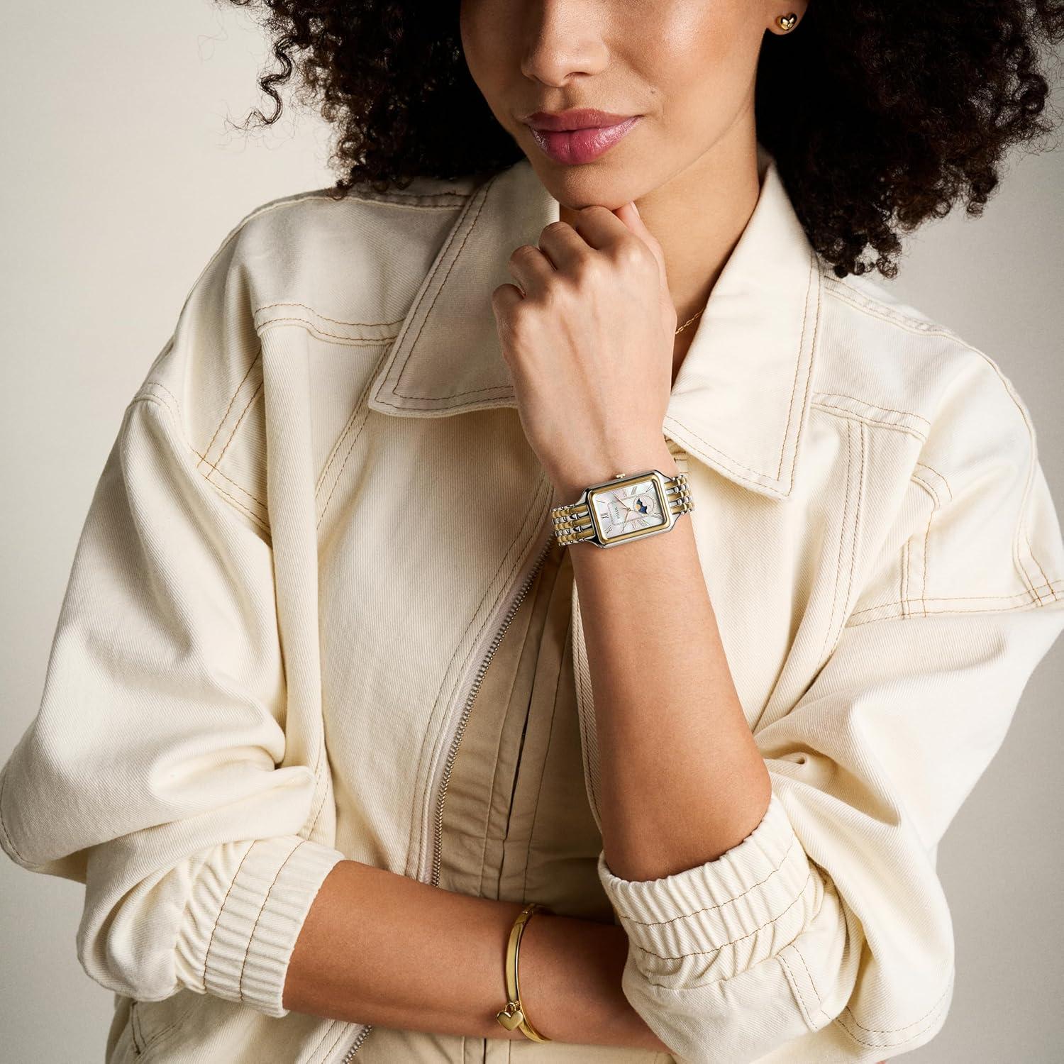 imageFossil Womens Raquel Quartz Stainless Steel ThreeHand WatchGoldSilver Moonphase