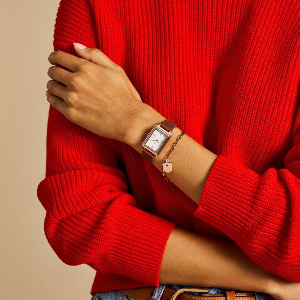 imageFossil Womens Raquel Quartz Stainless Steel ThreeHand WatchRed LeatherRose Gold Gift Set