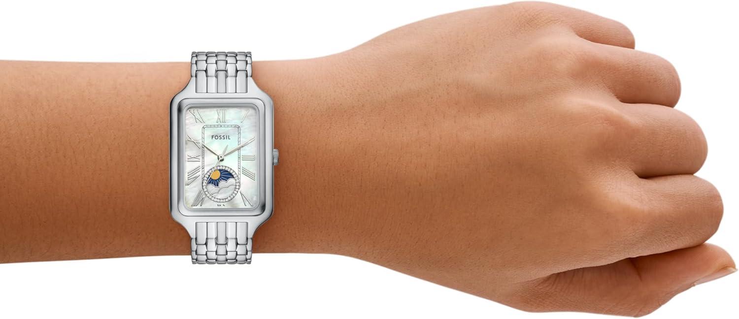 imageFossil Womens Raquel Quartz Stainless Steel ThreeHand WatchSilver Moonphase