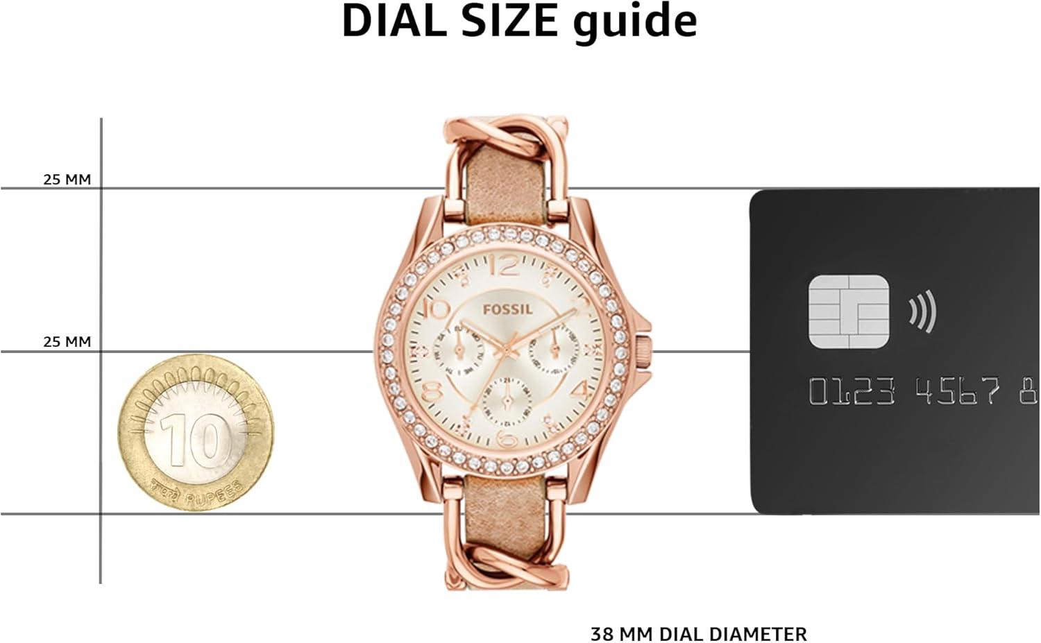 imageFossil Womens Riley Stainless Steel Multifunction WatchTan LeatherRose Gold