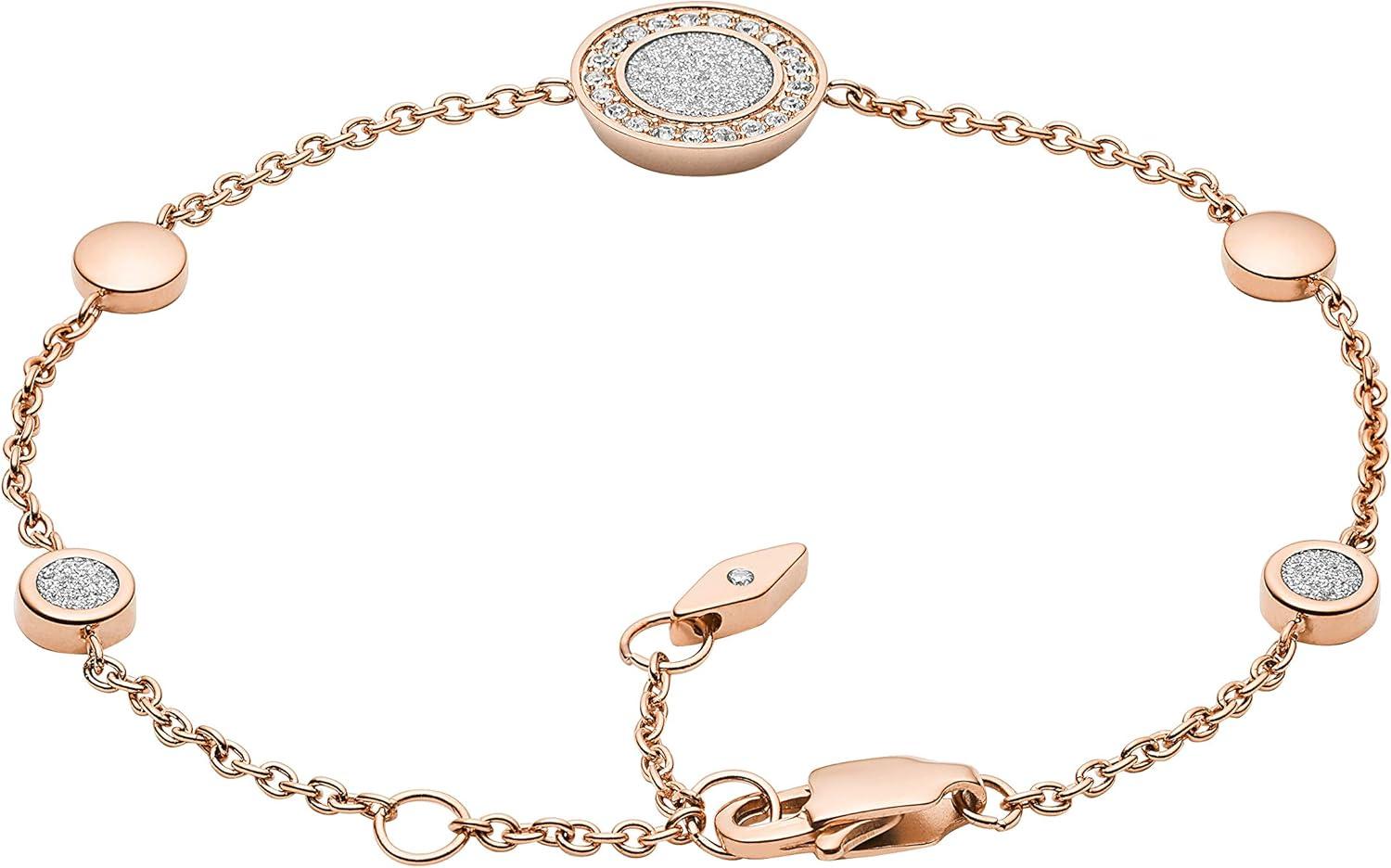 imageFossil Womens Rose GoldTone Stainless Steel Chain or Beaded Bracelet for WomenRose Gold Glitz Disc