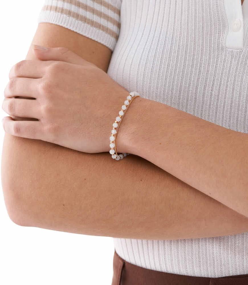 imageFossil Womens Rose GoldTone Stainless Steel Chain or Beaded Bracelet for WomenRose GoldRose Quartz