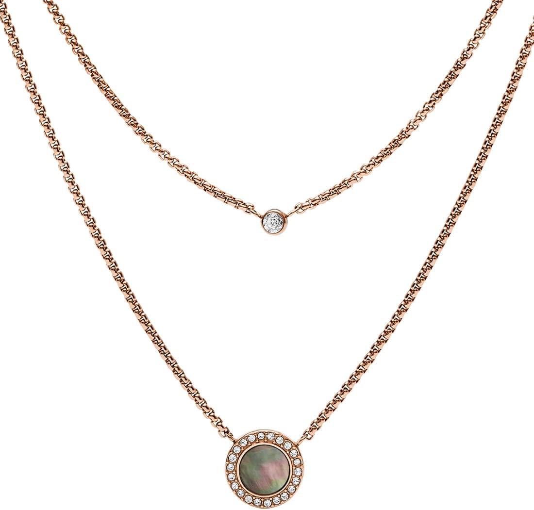 imageFossil Womens Rose GoldTone Stainless Steel Pendant Chain Necklace for WomenRose Gold Gray Mother of Pearl