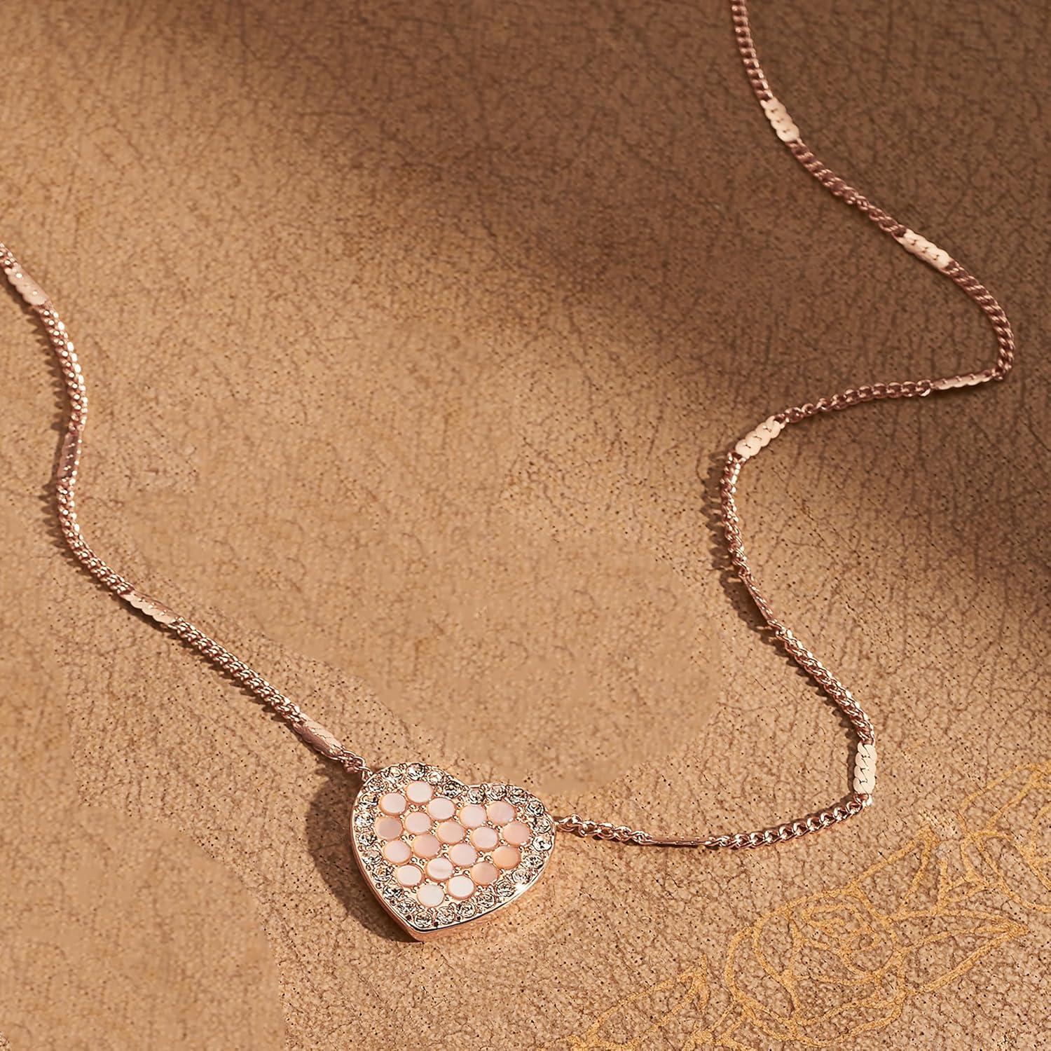 imageFossil Womens Rose GoldTone Stainless Steel Pendant Chain Necklace for WomenRose Gold Mosaic Heart