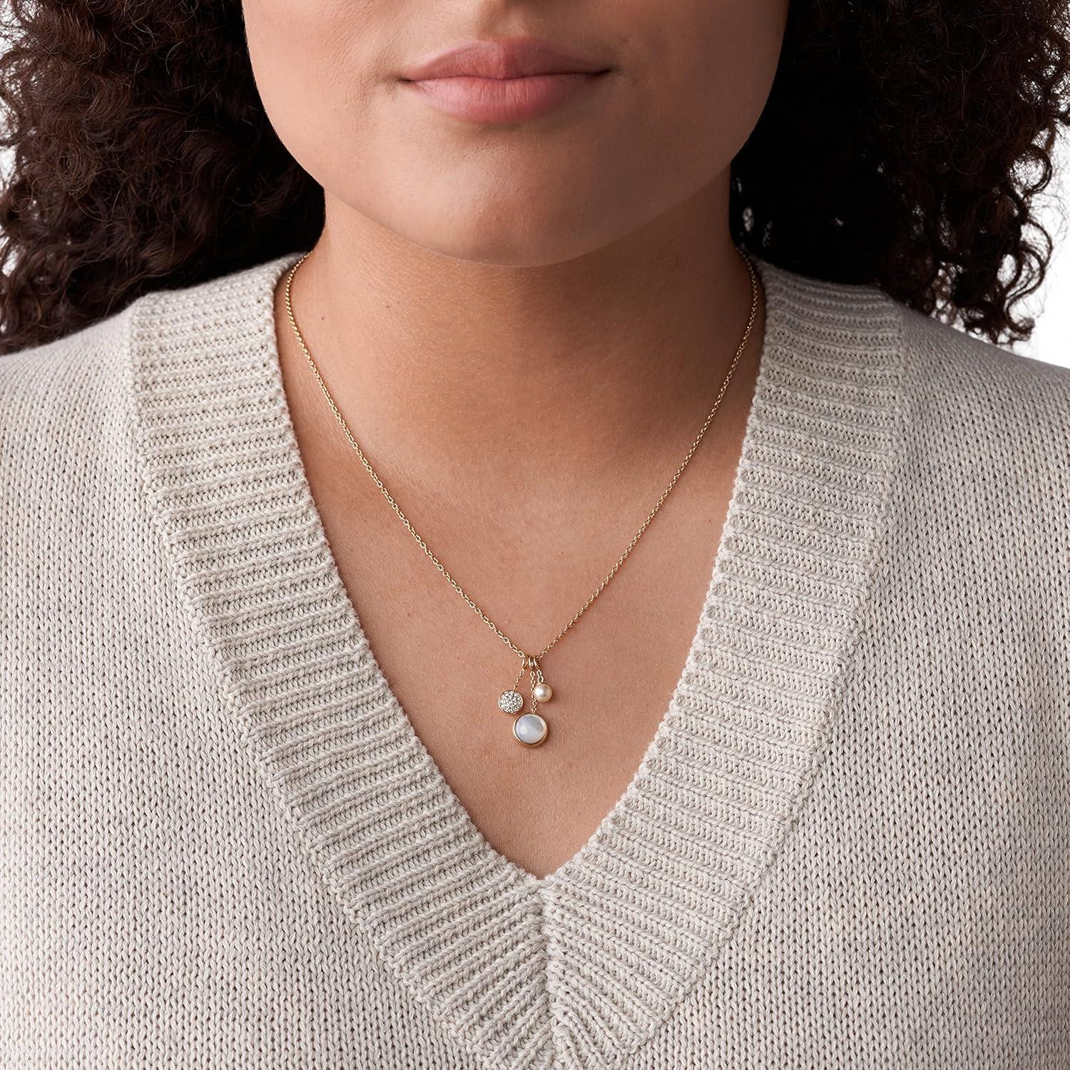 imageFossil Womens Rose GoldTone Stainless Steel Pendant Chain Necklace for WomenRose Gold Pearl Trio