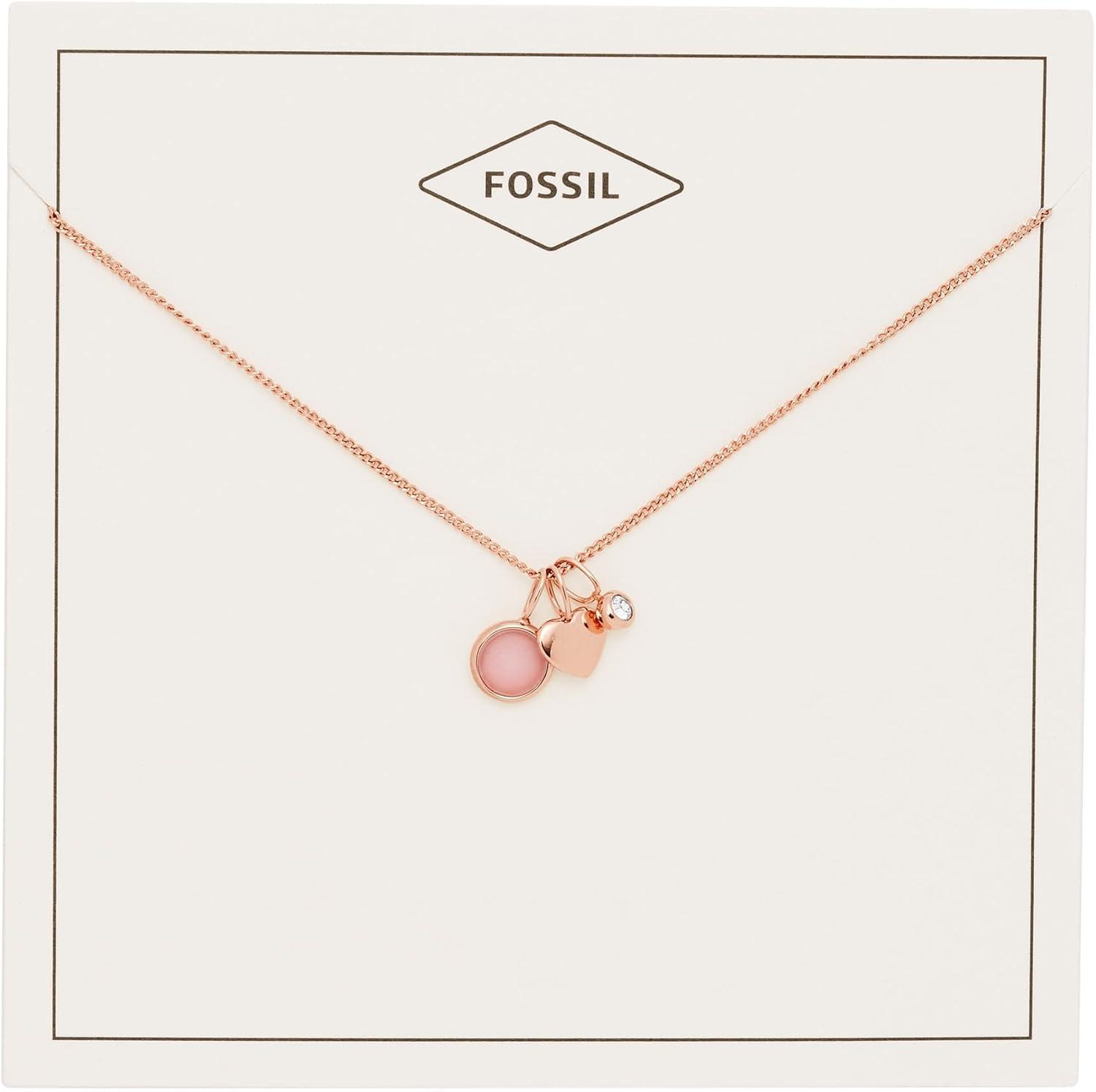 imageFossil Womens Rose GoldTone Stainless Steel Pendant Chain Necklace for WomenRose Gold Pink Charm