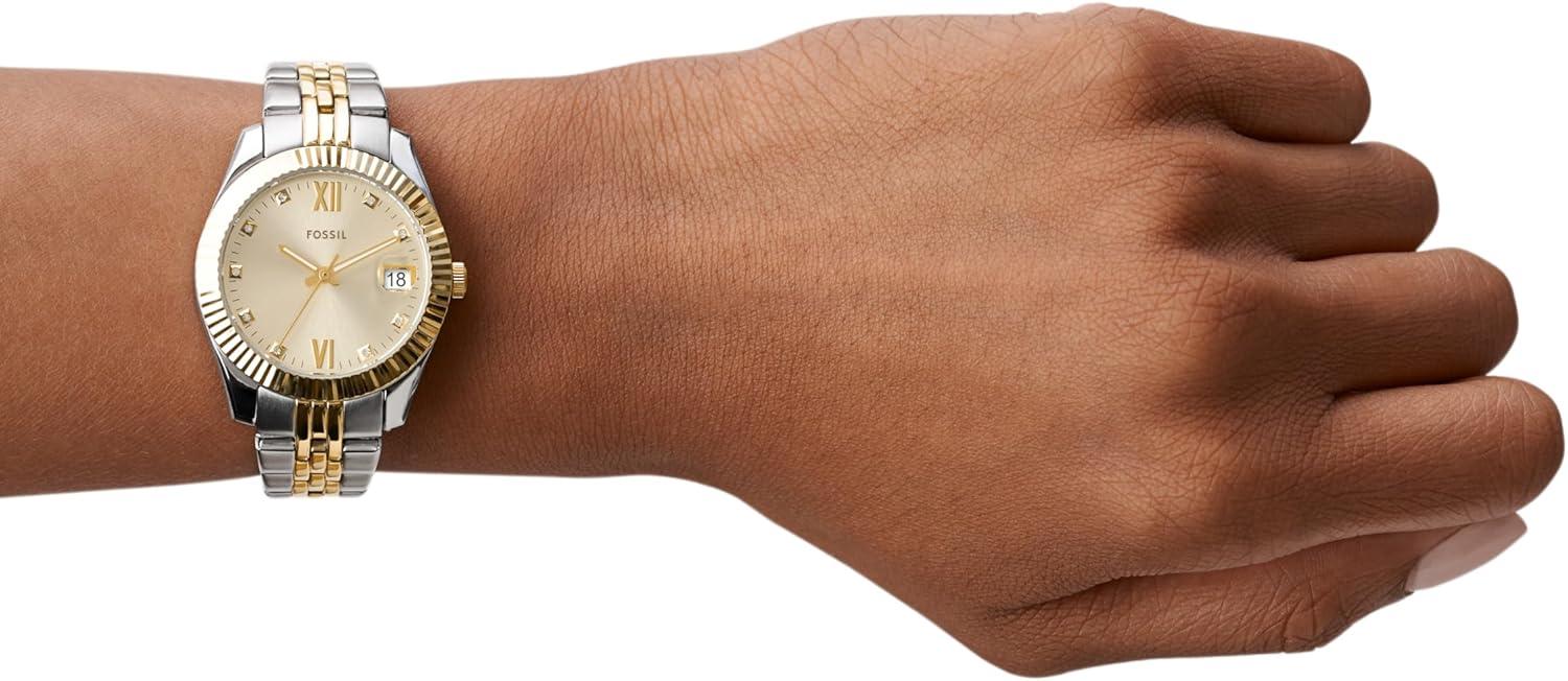 imageFossil Womens Scarlette Mini Quartz Stainless Steel ThreeHand Watch Color GoldSilver Model ES4949