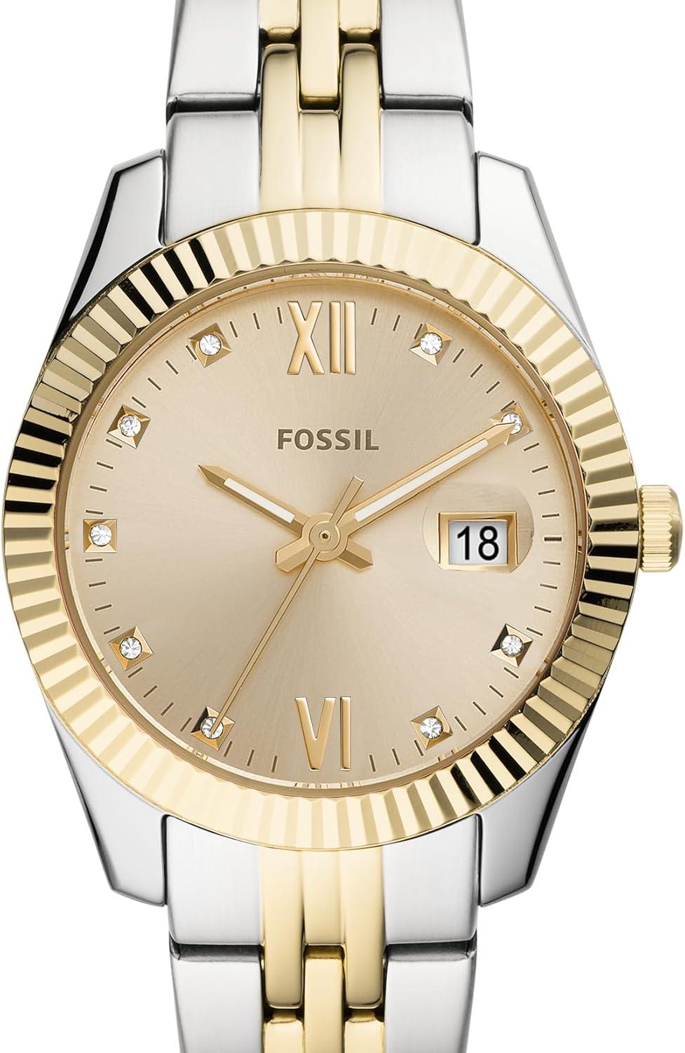 imageFossil Womens Scarlette Mini Quartz Stainless Steel ThreeHand Watch Color GoldSilver Model ES4949