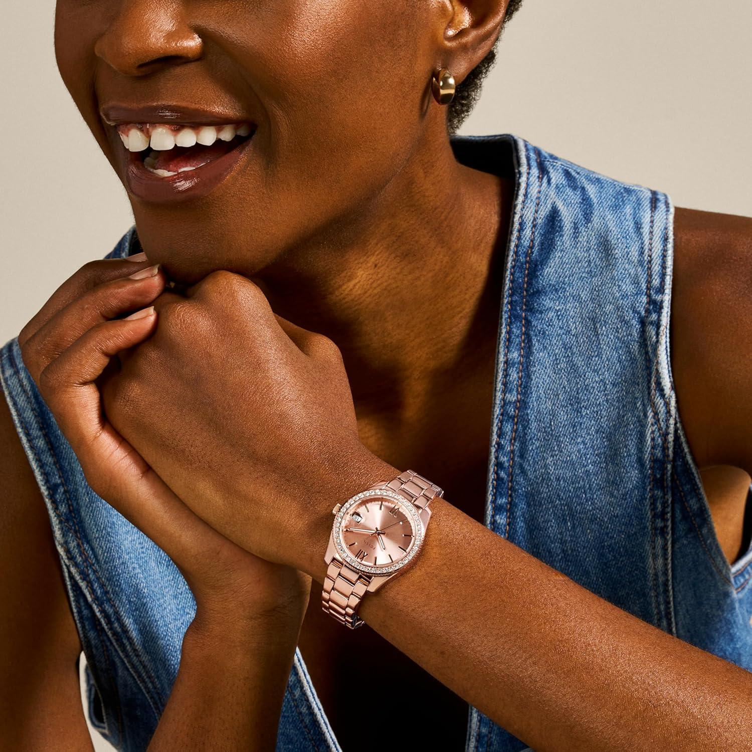 imageFossil Womens Scarlette Mini Quartz Stainless Steel ThreeHand Watch Color Rose Gold Glitz Model ES4318