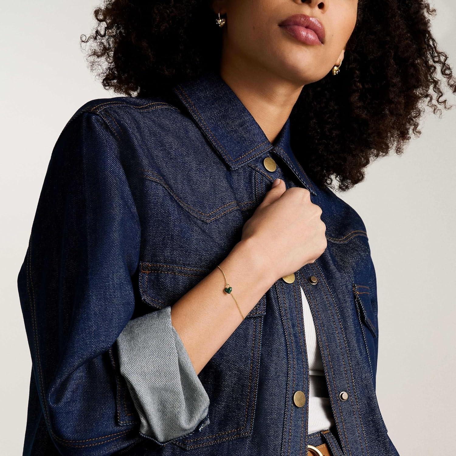 imageFossil Womens Stainless Steel Chain BraceletGoldGreen Heart