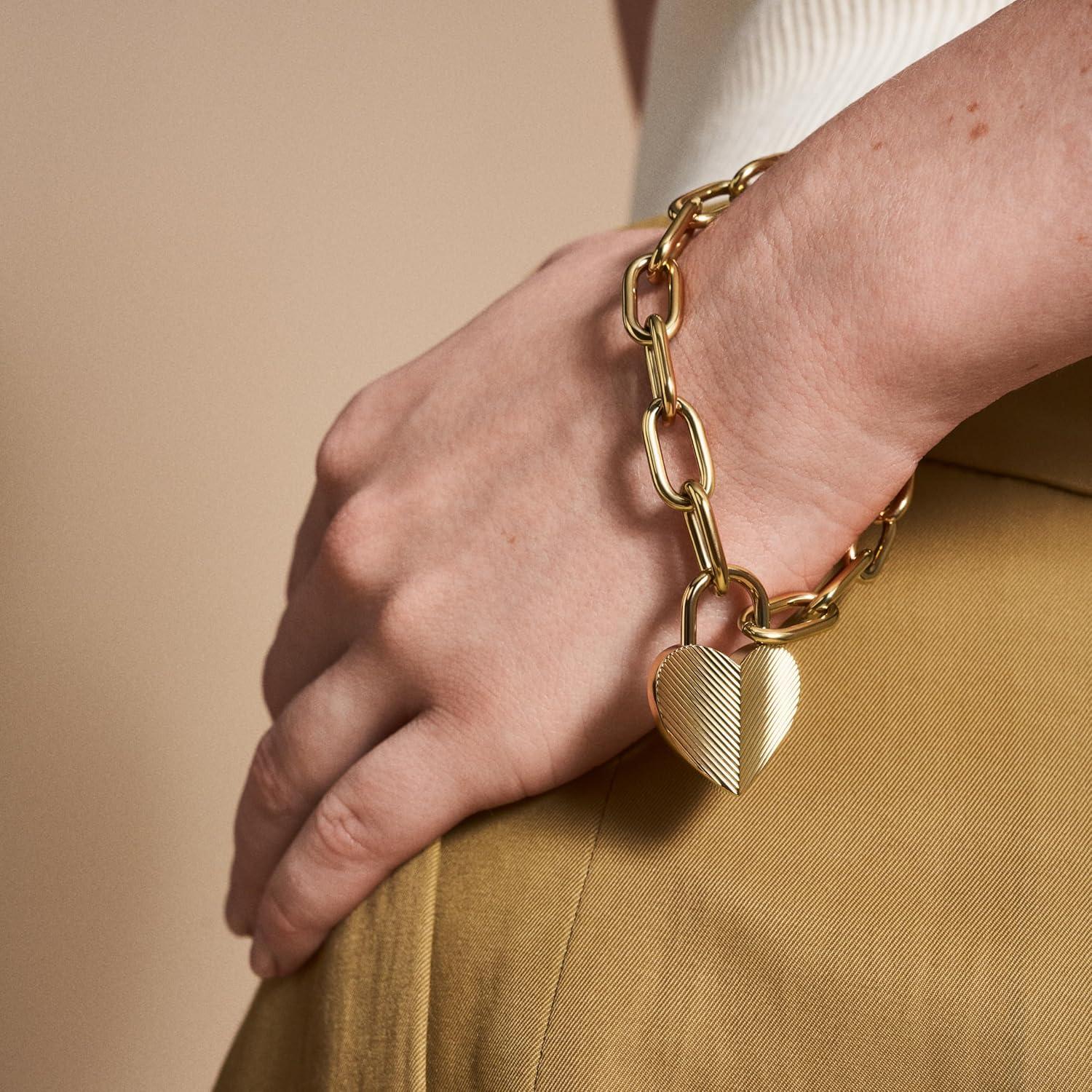 imageFossil Womens Stainless Steel Chain BraceletHarlow Gold Heart Chain