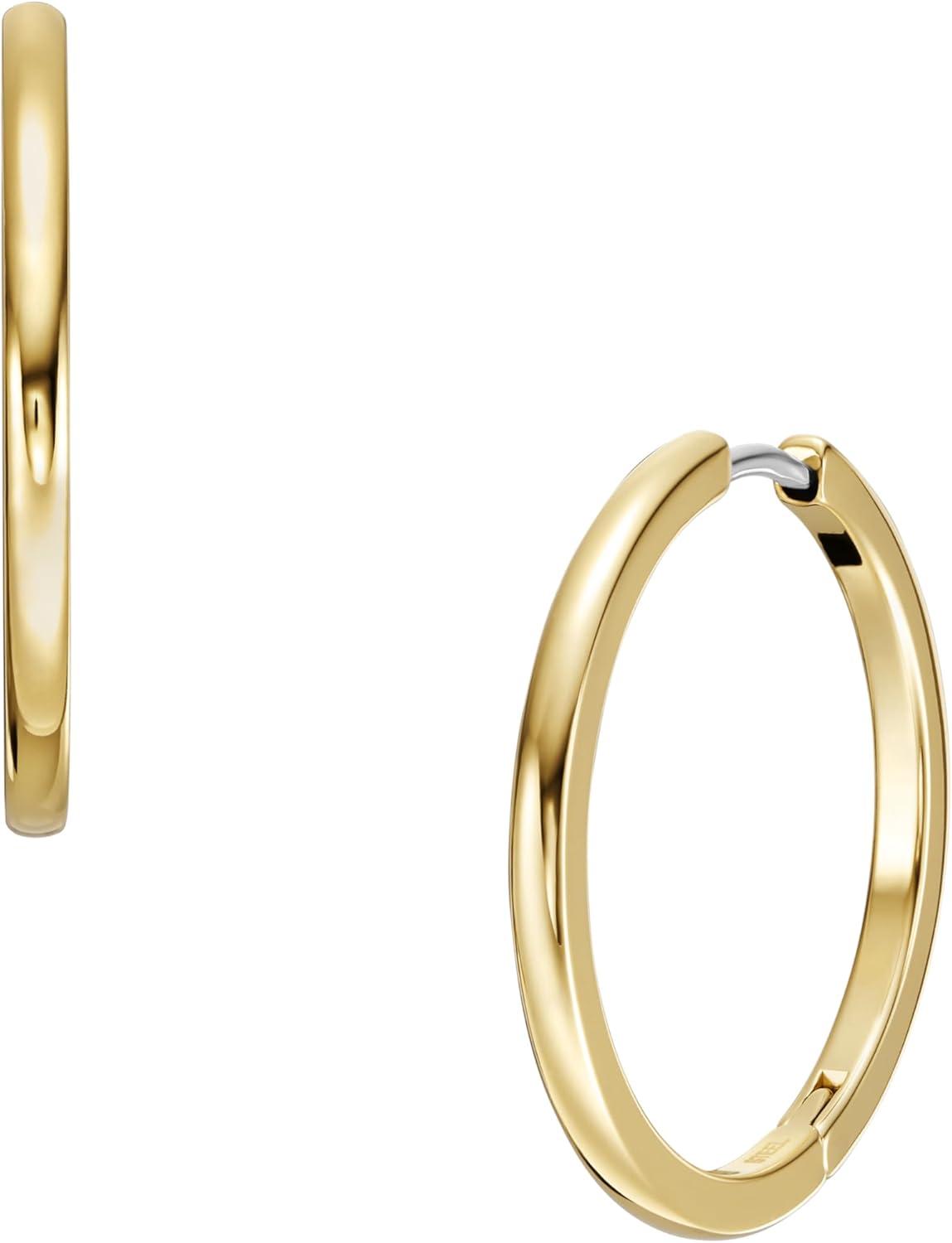 imageFossil Womens Stainless Steel DangleDrop or Hoop Earrings for WomenGold 25mm Hoop