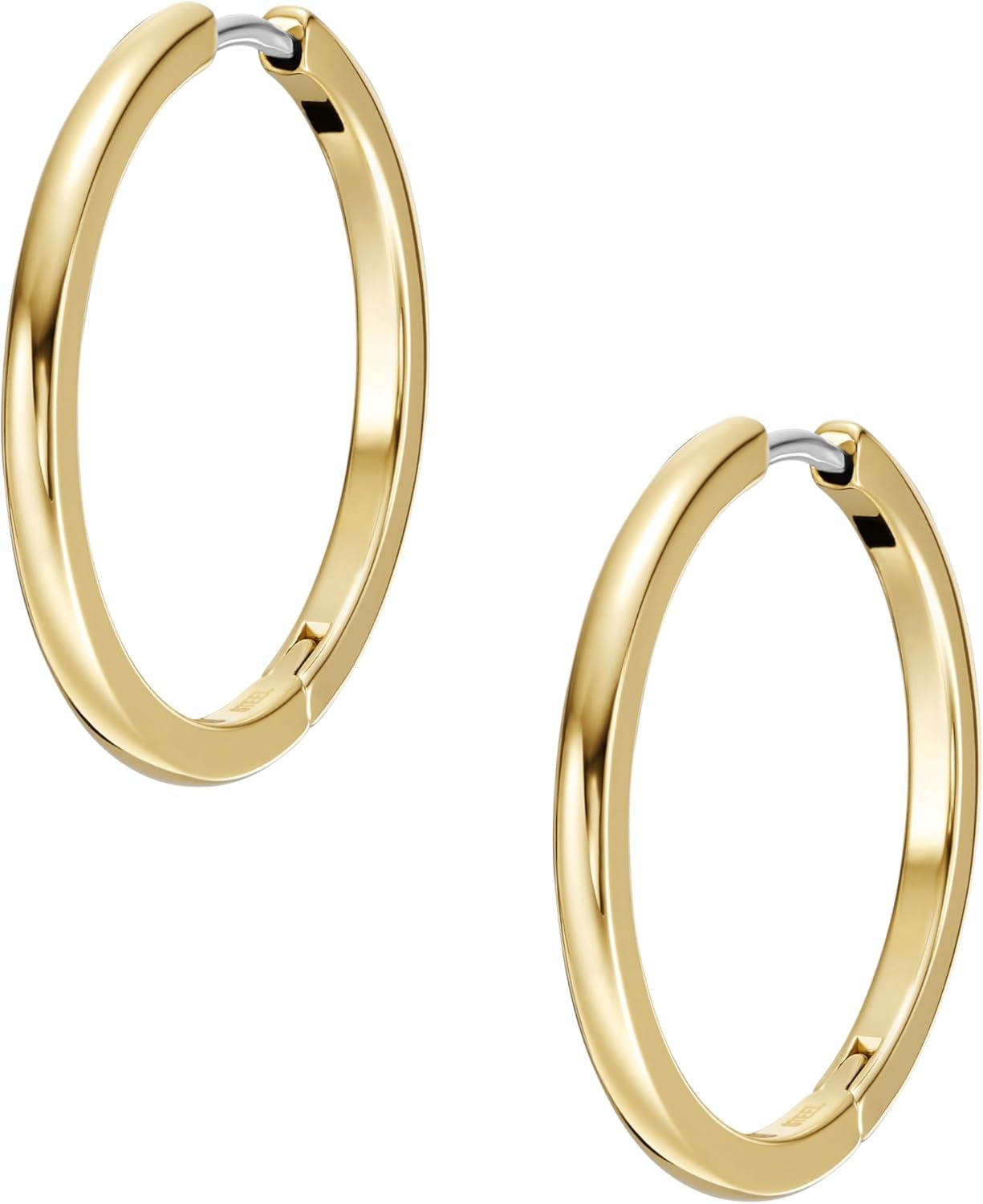 imageFossil Womens Stainless Steel DangleDrop or Hoop Earrings for WomenGold 25mm Hoop