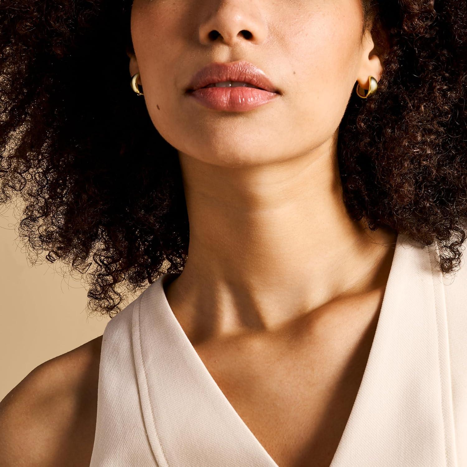 imageFossil Womens Stainless Steel DangleDrop or Hoop Earrings for WomenGold Chunky Huggie Hoop