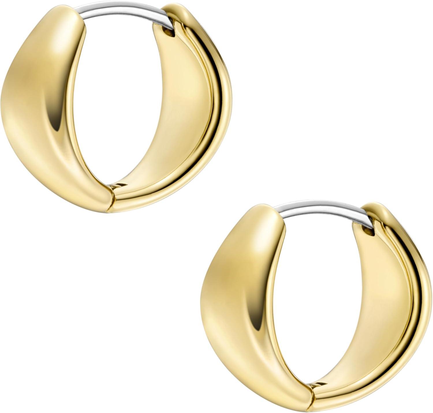 imageFossil Womens Stainless Steel DangleDrop or Hoop Earrings for WomenGold Chunky Huggie Hoop
