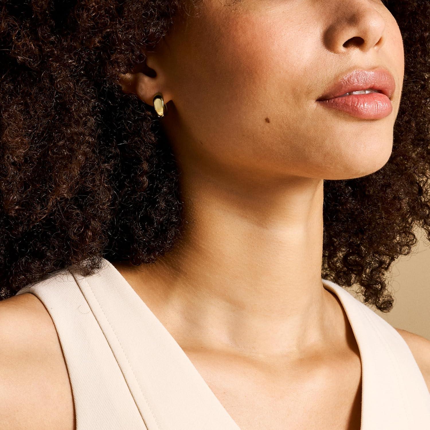 imageFossil Womens Stainless Steel DangleDrop or Hoop Earrings for WomenGold Chunky Huggie Hoop