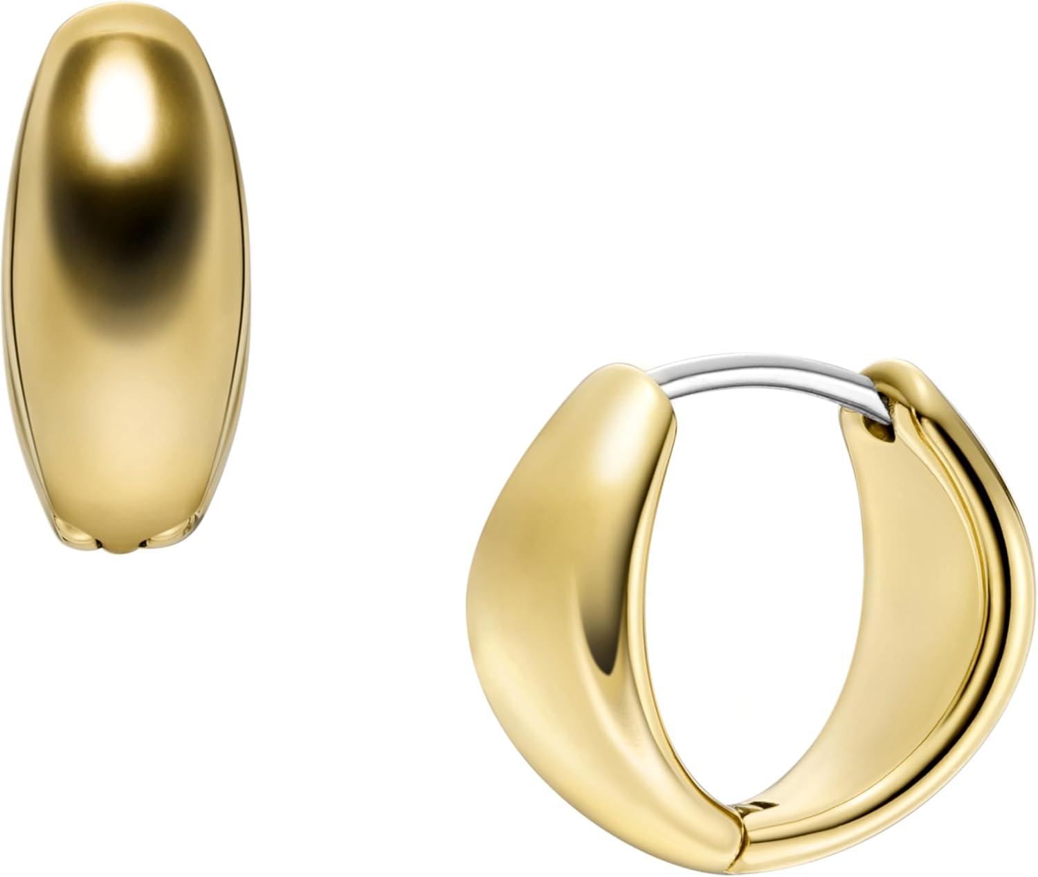 imageFossil Womens Stainless Steel DangleDrop or Hoop Earrings for WomenGold Chunky Huggie Hoop