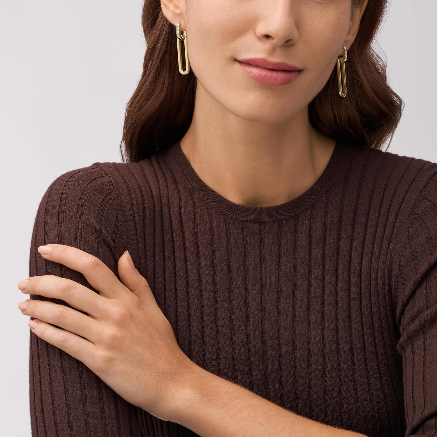 imageFossil Womens Stainless Steel DangleDrop or Hoop Earrings for WomenGold Dangle Glitz Hoop
