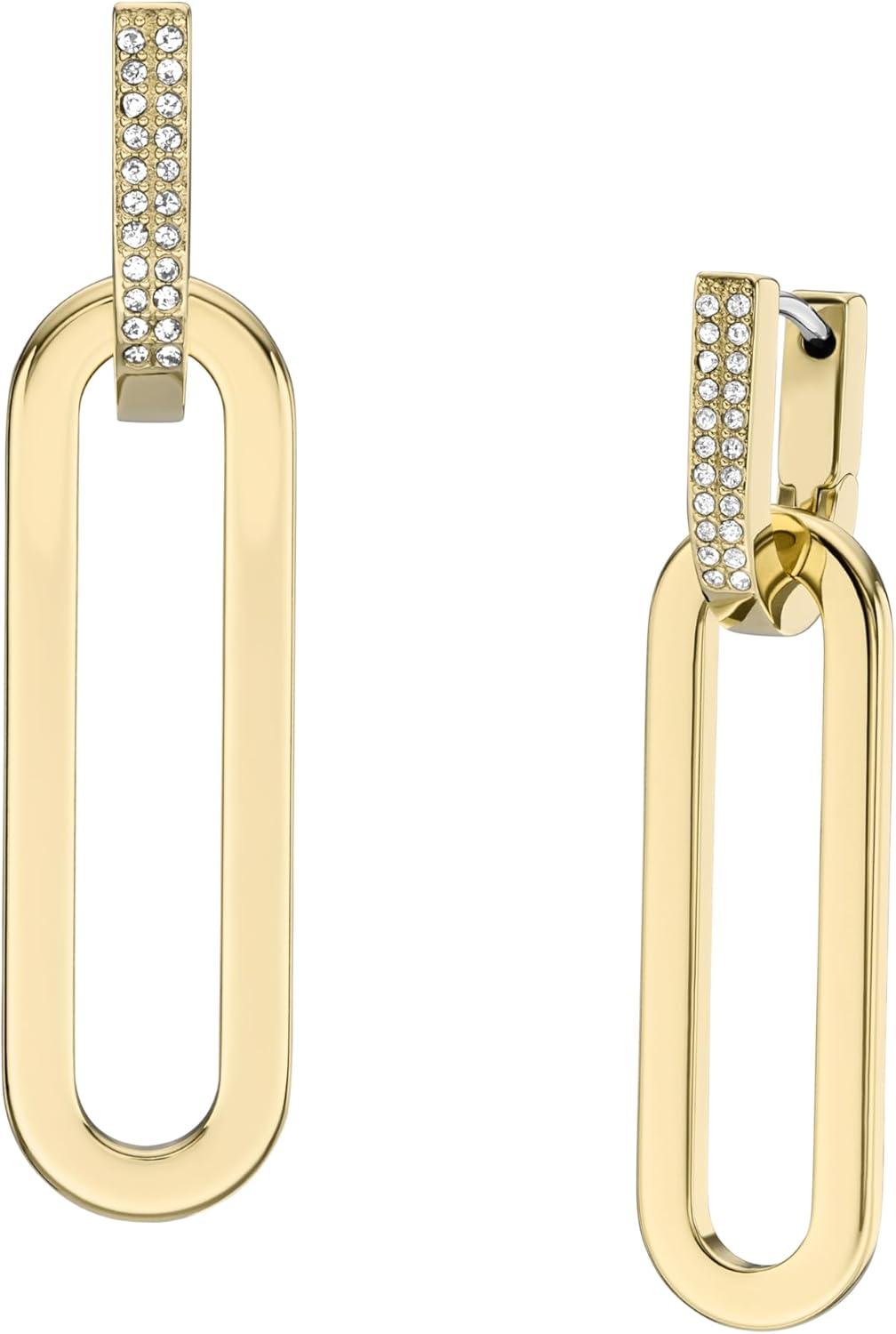 imageFossil Womens Stainless Steel DangleDrop or Hoop Earrings for WomenGold Dangle Glitz Hoop