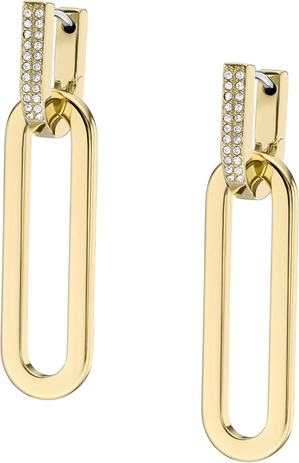 imageFossil Womens Stainless Steel DangleDrop or Hoop Earrings for WomenGold Dangle Glitz Hoop