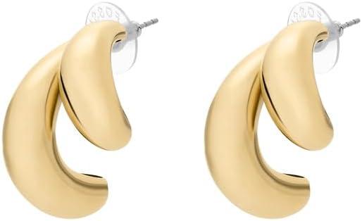 imageFossil Womens Stainless Steel DangleDrop or Hoop Earrings for WomenGold Domed Drop