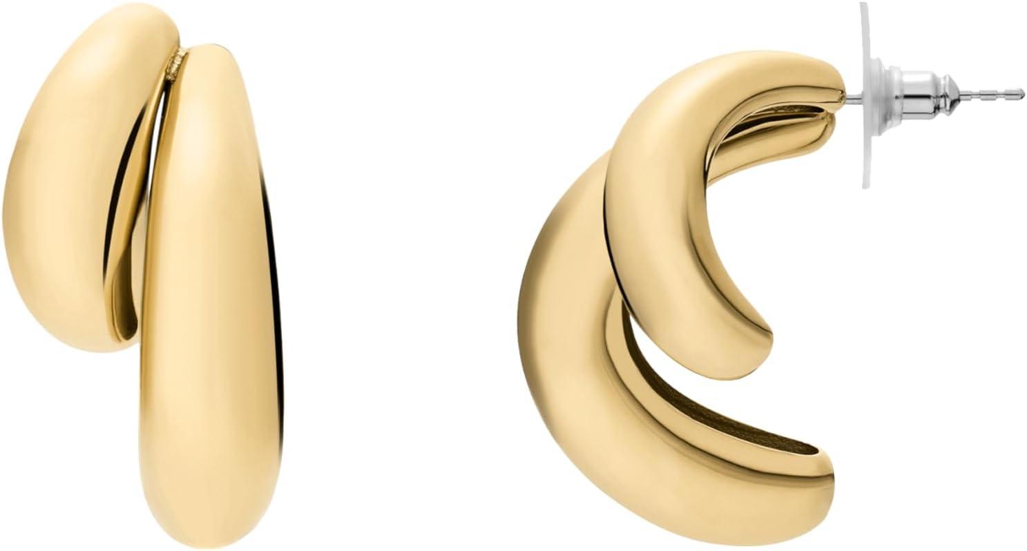 imageFossil Womens Stainless Steel DangleDrop or Hoop Earrings for WomenGold Domed Drop