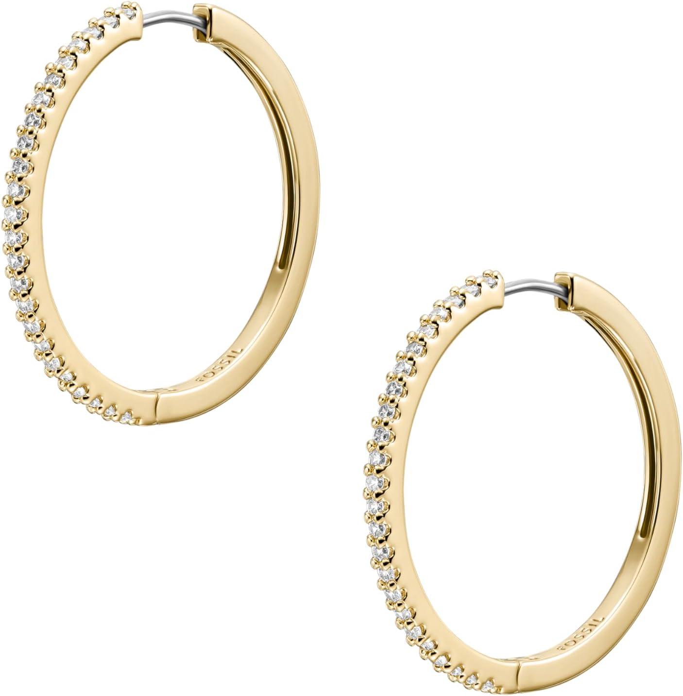 imageFossil Womens Stainless Steel DangleDrop or Hoop Earrings for WomenGold Ellis Hoop