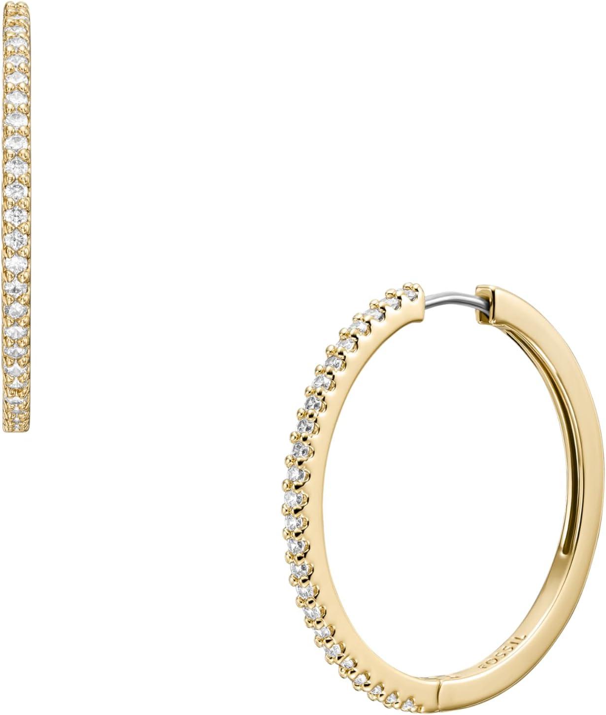 imageFossil Womens Stainless Steel DangleDrop or Hoop Earrings for WomenGold Ellis Hoop