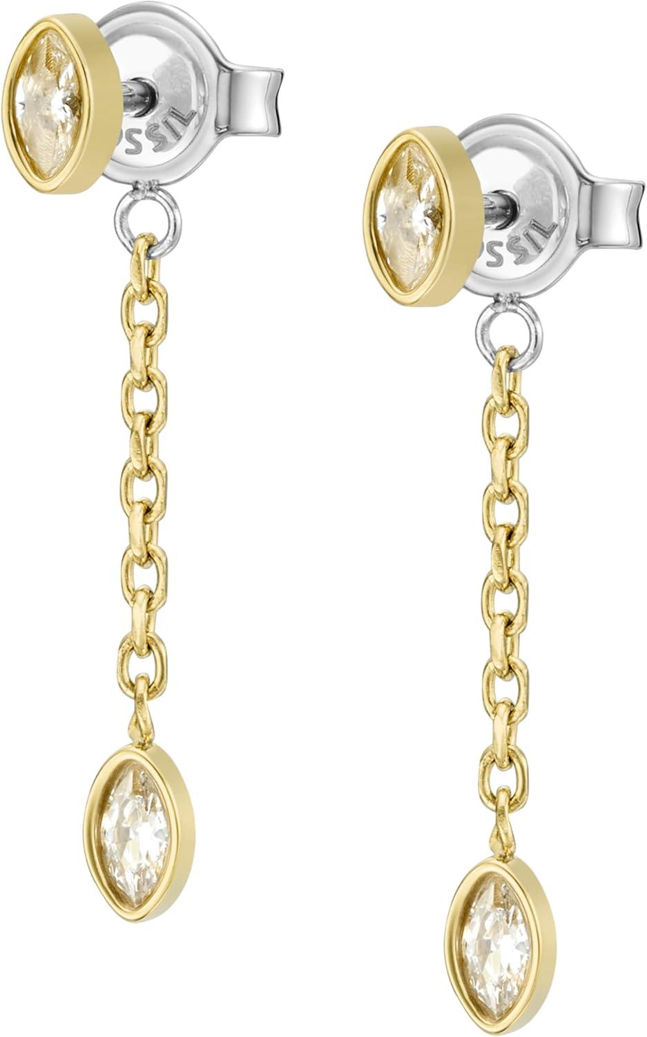 imageFossil Womens Stainless Steel DangleDrop or Hoop Earrings for WomenGold Glitz Chain Drop