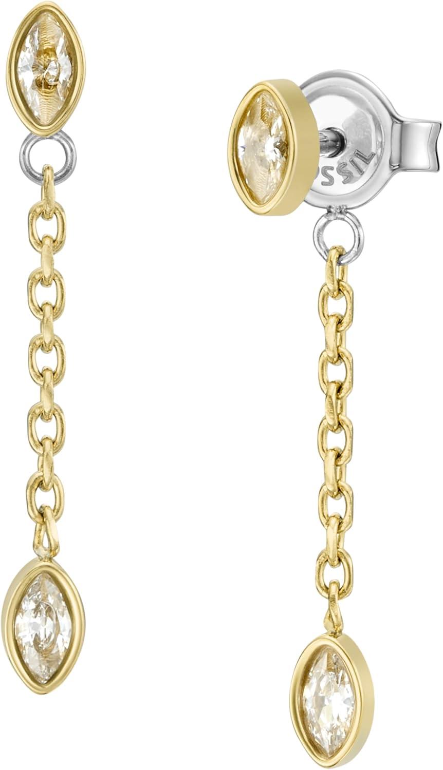 imageFossil Womens Stainless Steel DangleDrop or Hoop Earrings for WomenGold Glitz Chain Drop