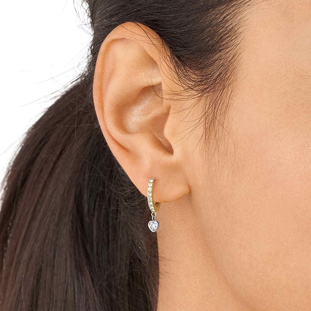 imageFossil Womens Stainless Steel DangleDrop or Hoop Earrings for WomenGold Glitz Heart Dangle