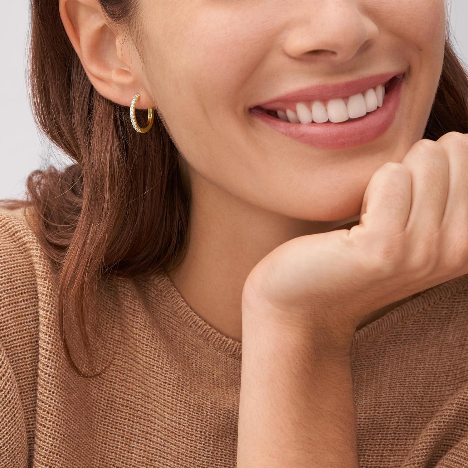 imageFossil Womens Stainless Steel DangleDrop or Hoop Earrings for WomenGold Glitz Huggie Hoop