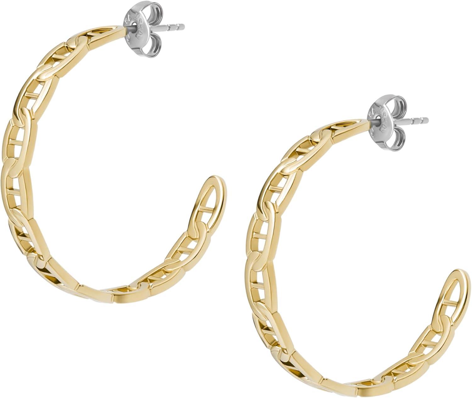 imageFossil Womens Stainless Steel DangleDrop or Hoop Earrings for WomenGold Heritage Link Hoop