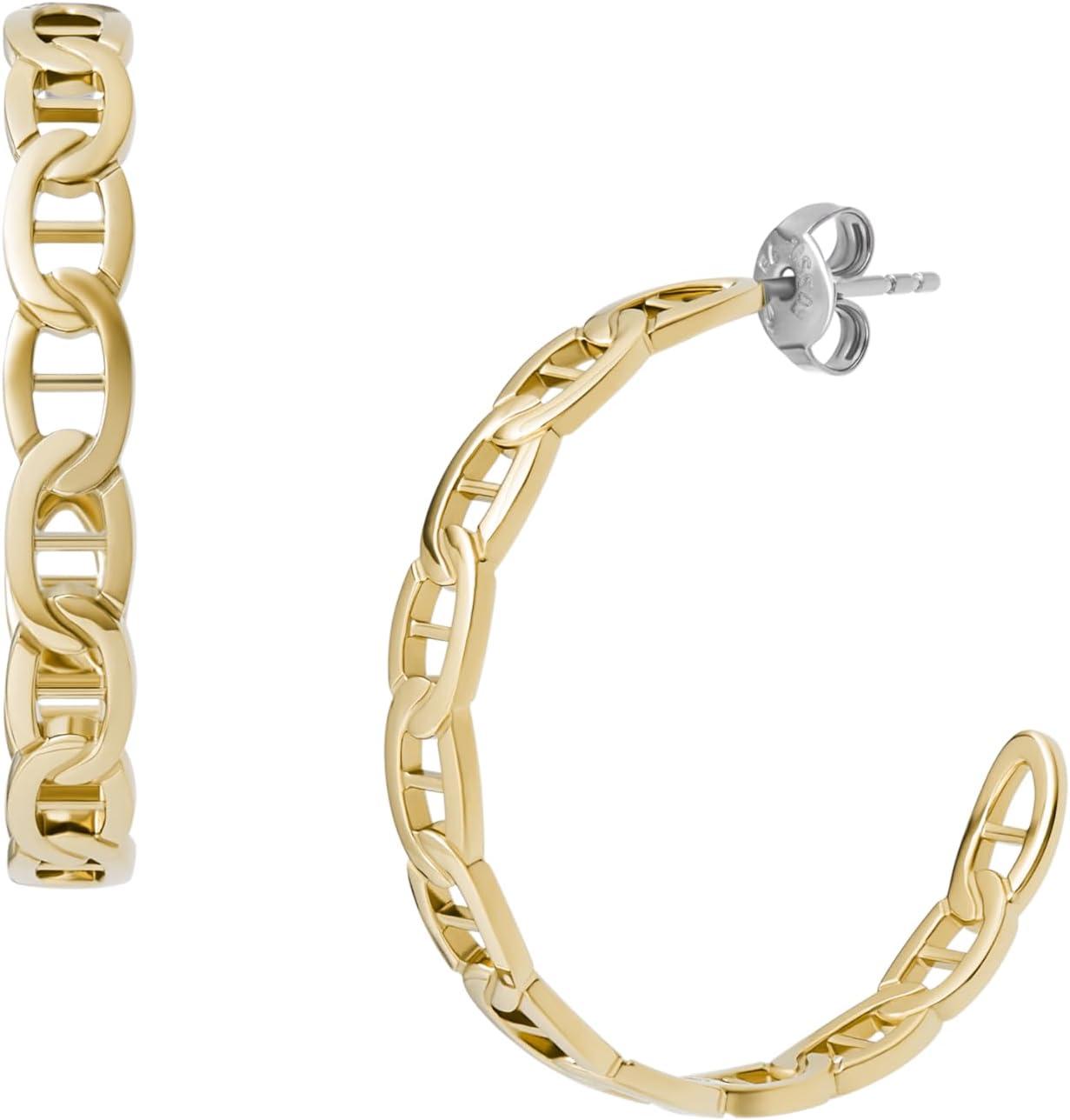 imageFossil Womens Stainless Steel DangleDrop or Hoop Earrings for WomenGold Heritage Link Hoop