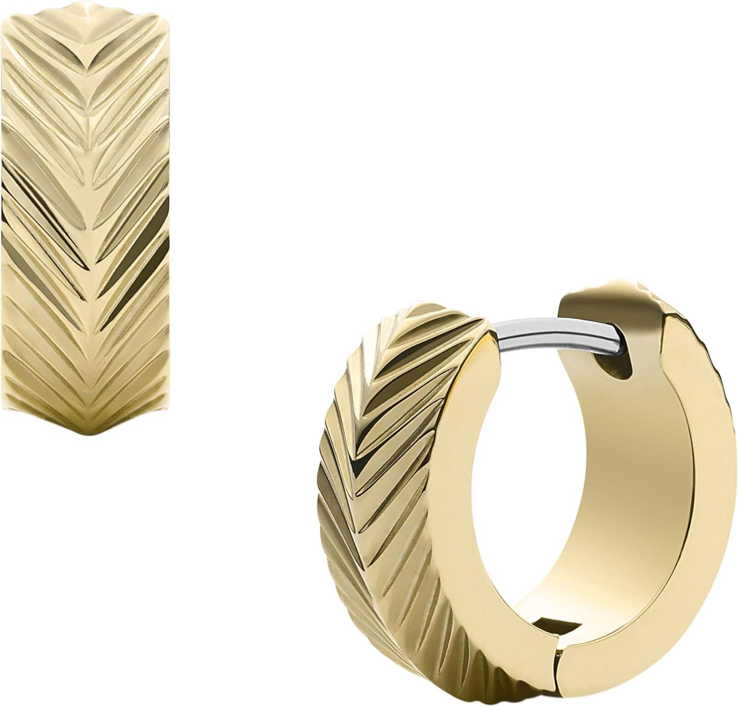 imageFossil Womens Stainless Steel DangleDrop or Hoop Earrings for WomenGold Linear Hoop