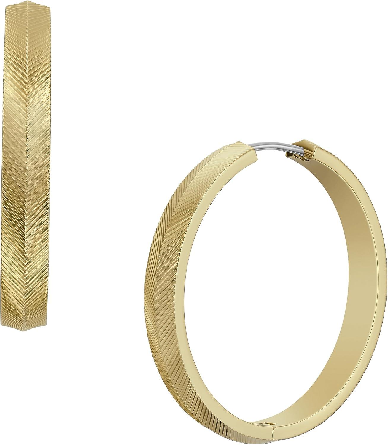 imageFossil Womens Stainless Steel DangleDrop or Hoop Earrings for WomenGold Linear Texture Large Hoop