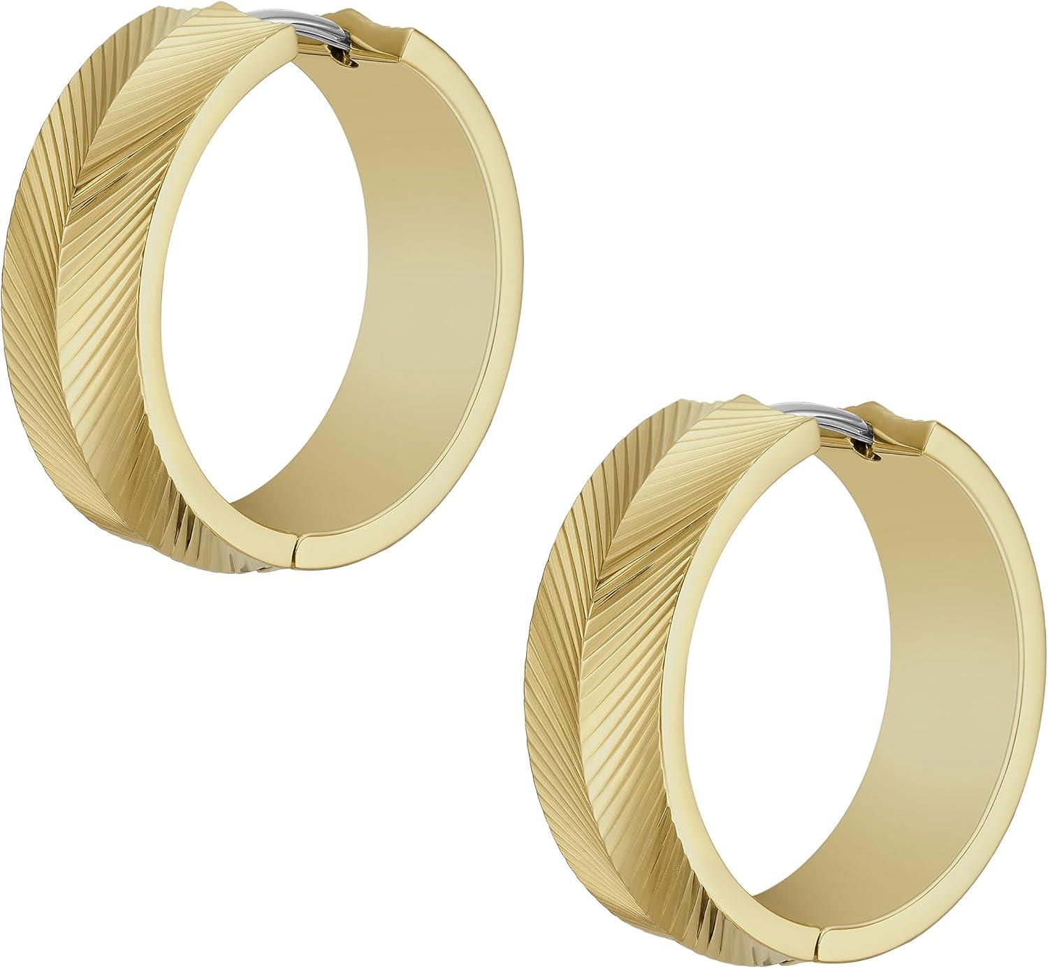 imageFossil Womens Stainless Steel DangleDrop or Hoop Earrings for WomenGold Linear Texture Small Hoop